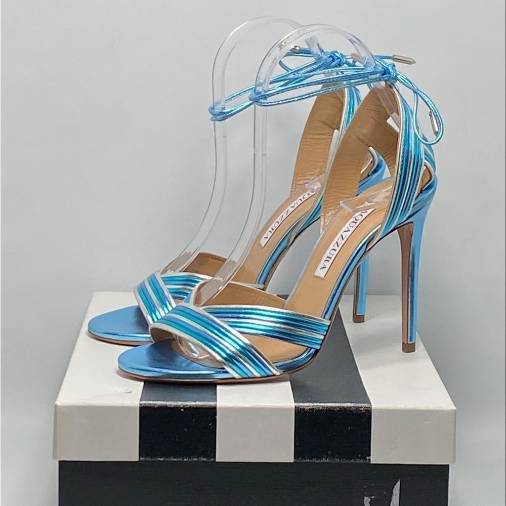 Aquazzura Ari Metallic Leather Ankle-Tie Sandals size 36.5 - Picture 9 of 11